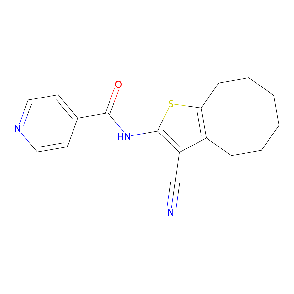 N-(3-cyano-4,5,6,7,8,9-hexahydrocycloocta[b]thiophen-2-yl)pyridine-4-carboxamide molecular structure, CAS 303138-42-3