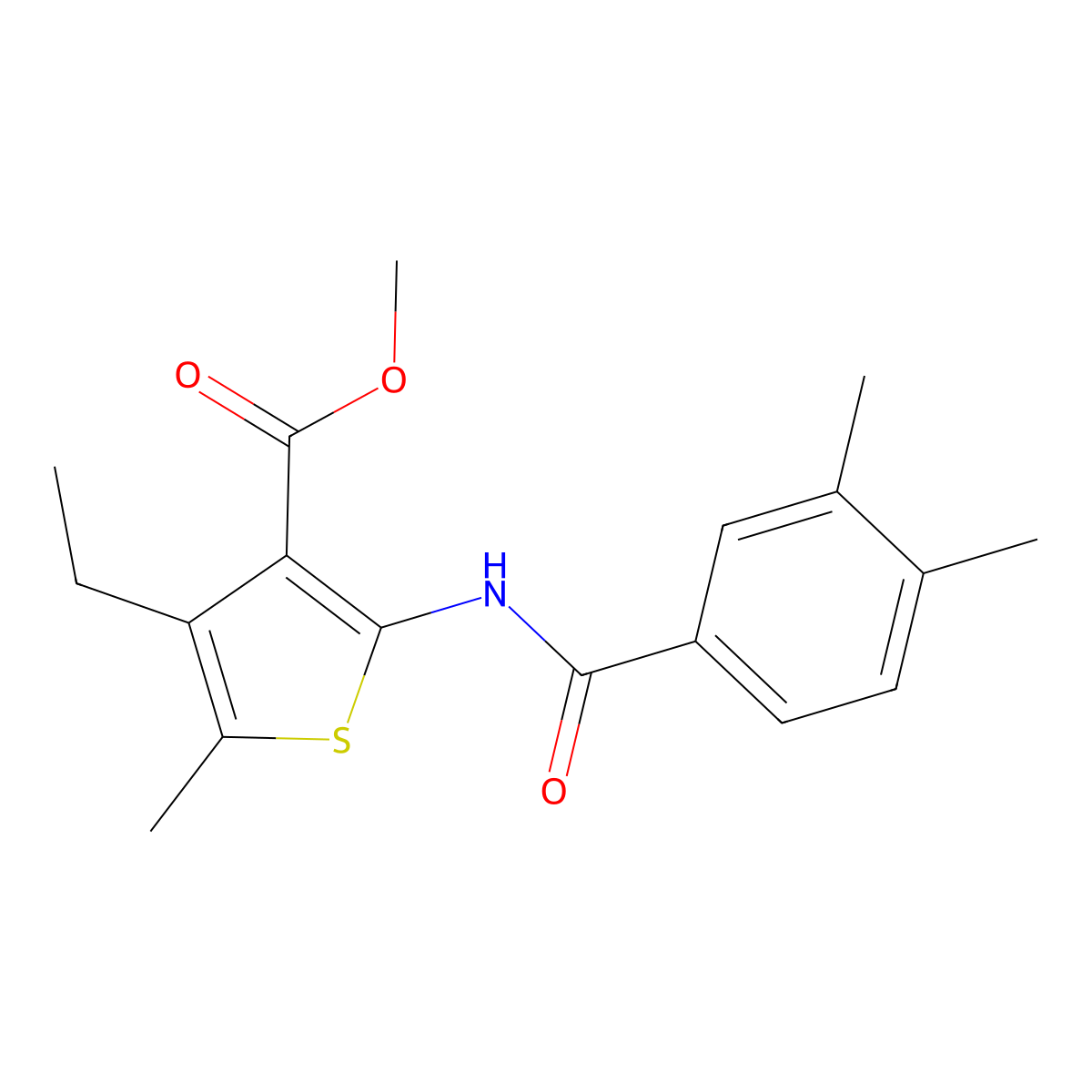 Methyl 2-[(3,4-dimethylbenzoyl)amino]-4-ethyl-5-methylthiophene-3-carboxylate molecular structure, CAS 303138-54-7