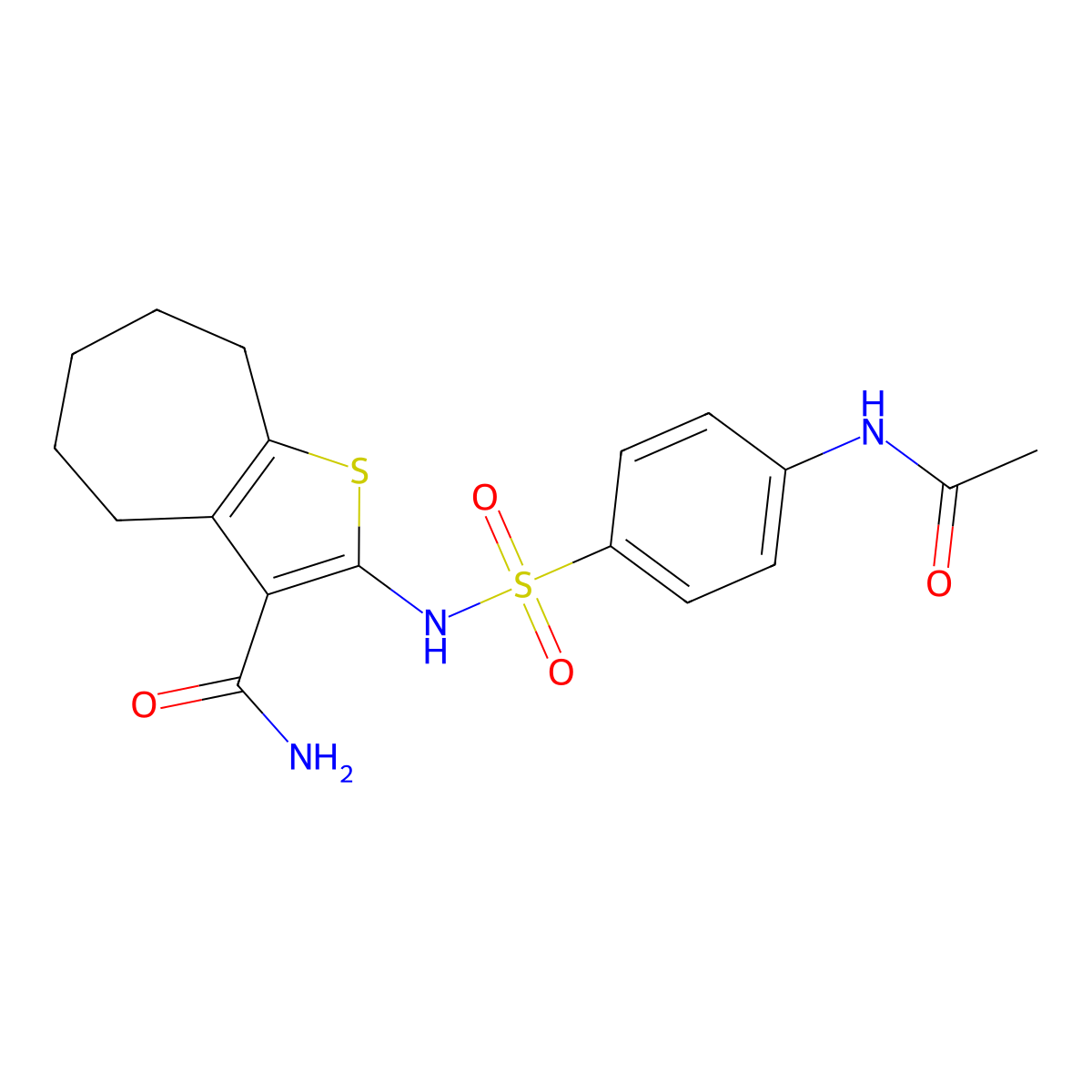 2-({[4-(acetylamino)phenyl]sulfonyl}amino)-5,6,7,8-tetrahydro-4H-cyclohepta[b]thiophene-3-carboxamide molecular structure, CAS 303138-68-3