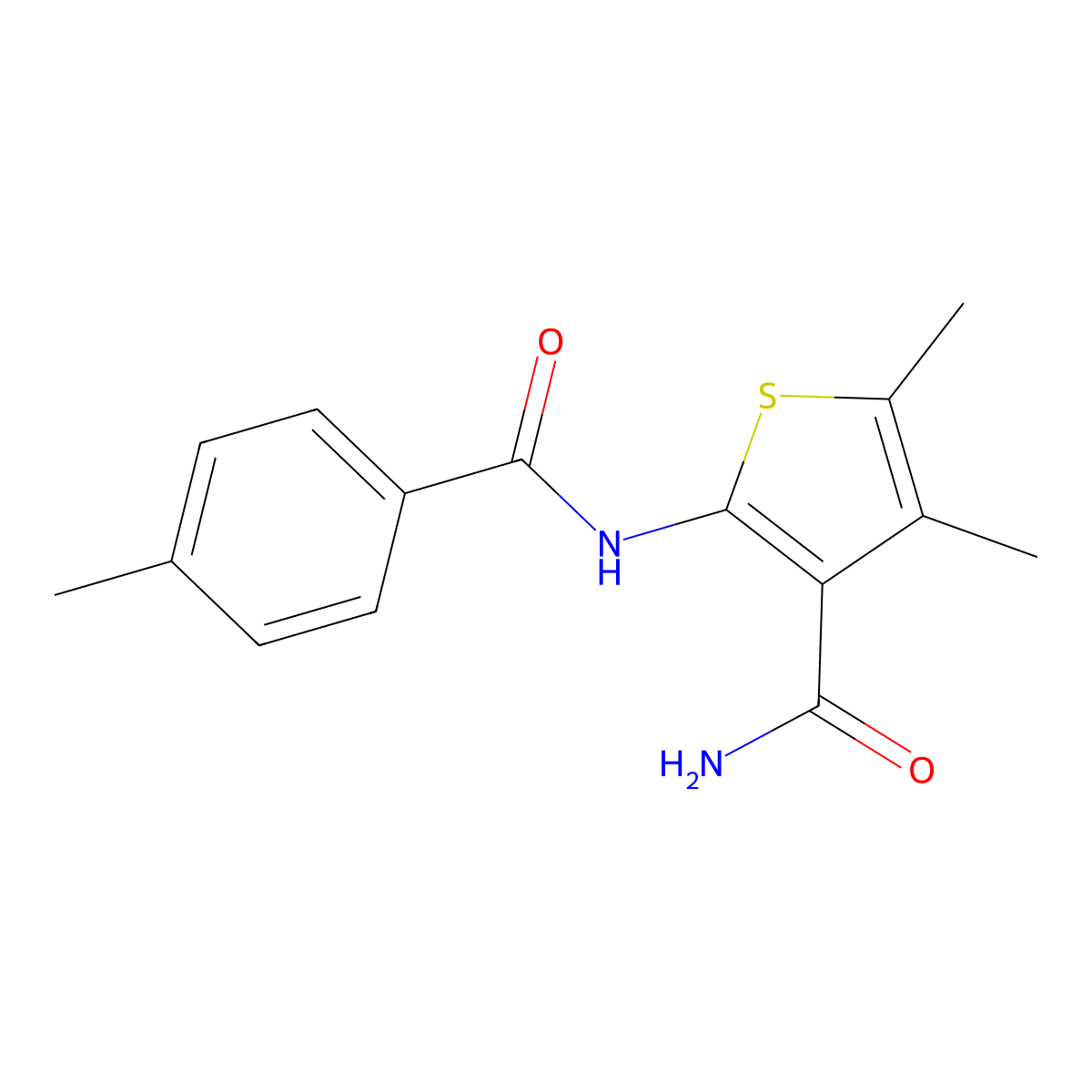 4,5-Dimethyl-2-[(4-methylbenzoyl)amino]thiophene-3-carboxamide molecular structure, CAS 303139-08-4