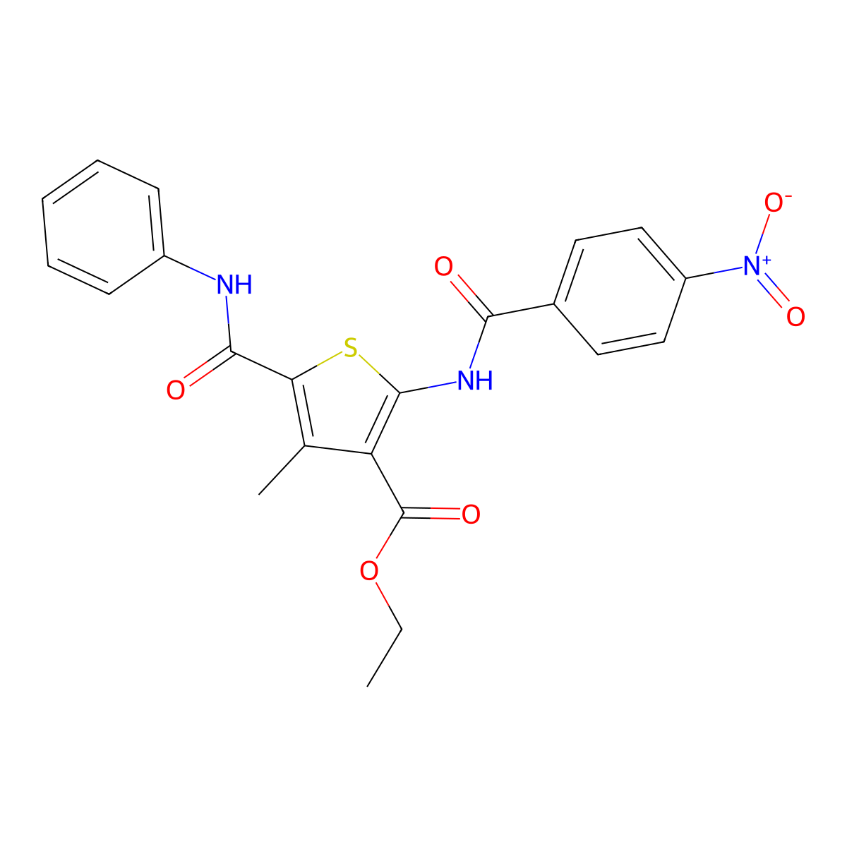 Ethyl 5-(anilinocarbonyl)-2-({4-nitrobenzoyl}amino)-4-methyl-3-thiophenecarboxylate molecular structure, CAS 303139-37-9