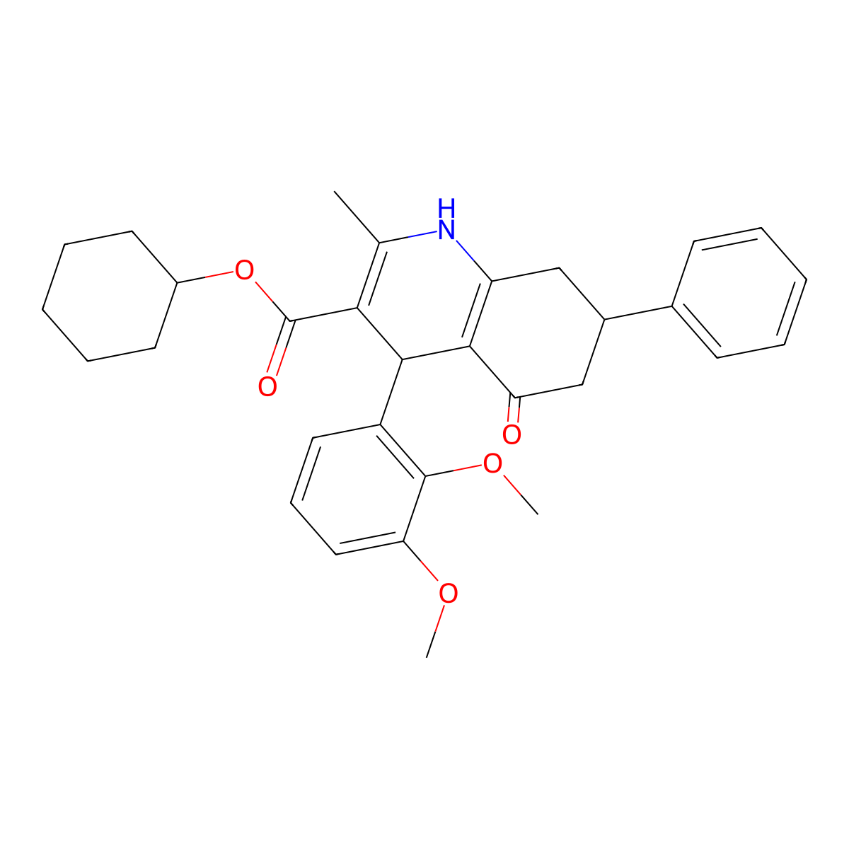 Cyclohexyl 4-(2,3-dimethoxyphenyl)-2-methyl-5-oxo-7-phenyl-1,4,5,6,7,8-hexahydroquinoline-3-carboxylate molecular structure, CAS 303139-65-3