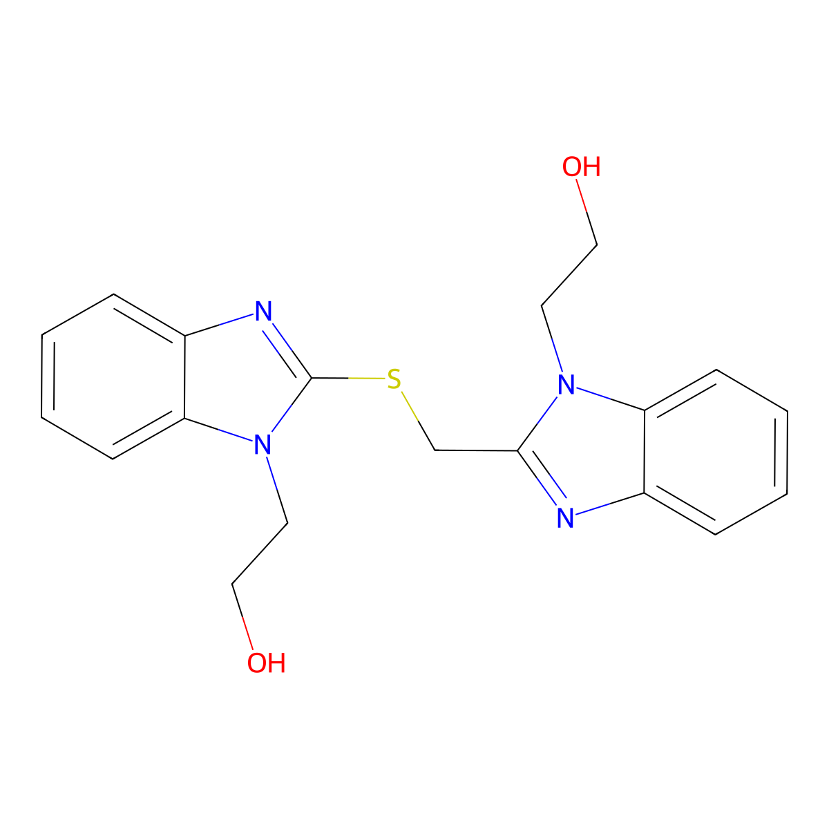 2-[2-({[1-(2-hydroxyethyl)-1H-benzimidazol-2-yl]methyl}sulfanyl)-1H-benzimidazol-1-yl]ethanol molecular structure, CAS 303139-81-3