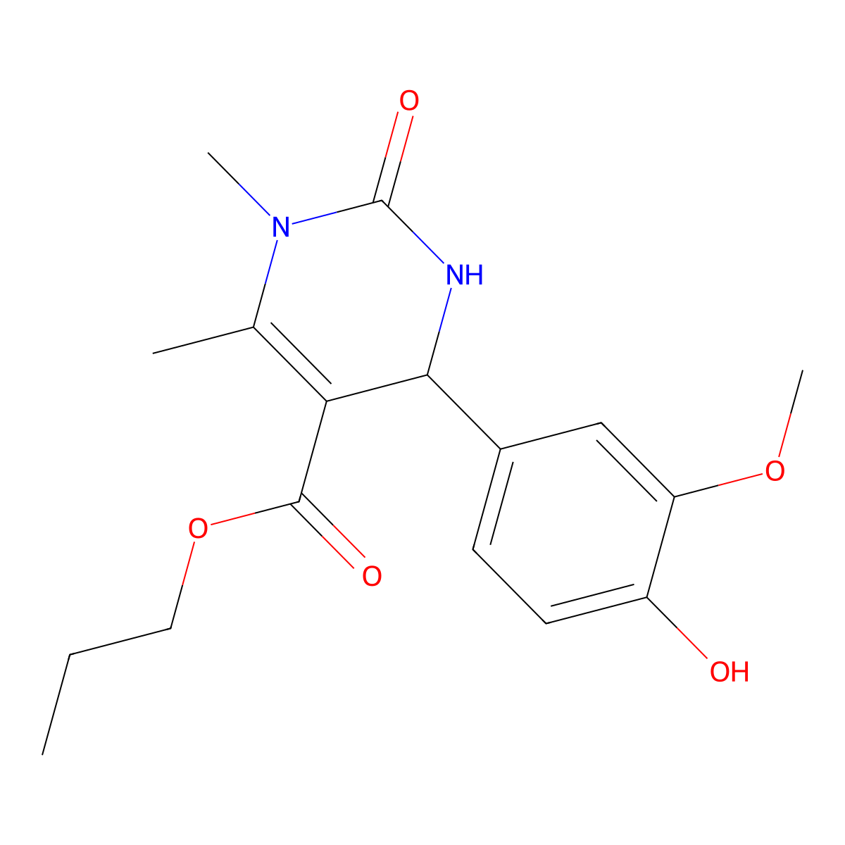 Propyl 4-(4-hydroxy-3-methoxyphenyl)-1,6-dimethyl-2-oxo-1,2,3,4-tetrahydro-5-pyrimidinecarboxylate molecular structure, CAS 303140-15-0