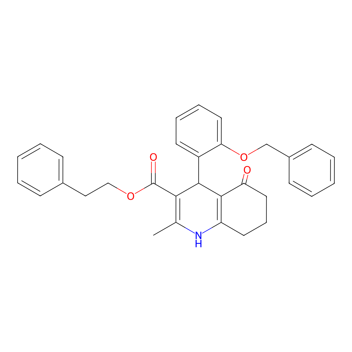 2-Phenylethyl 4-[2-(benzyloxy)phenyl]-2-methyl-5-oxo-1,4,5,6,7,8-hexahydroquinoline-3-carboxylate molecular structure, CAS 303140-73-0