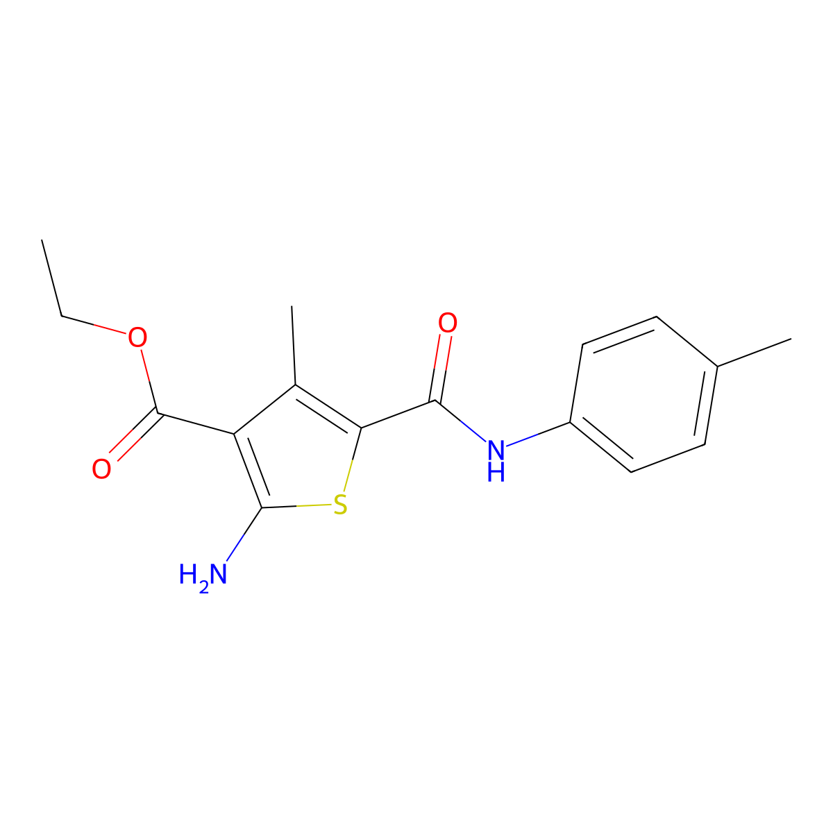 Ethyl 2-amino-4-methyl-5-{[(4-methylphenyl)amino]-carbonyl}thiophene-3-carboxylate molecular structure, CAS 303141-22-2