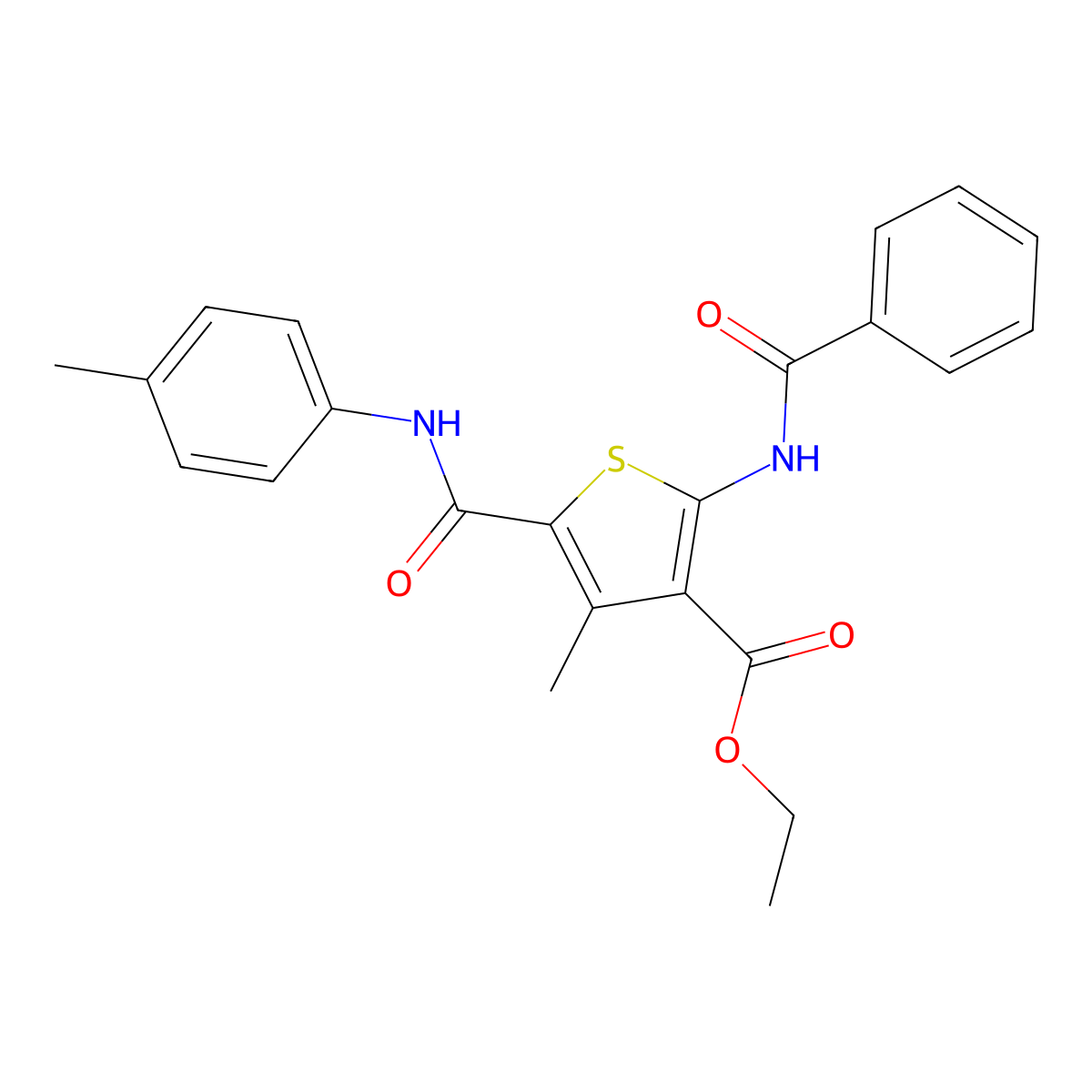 Ethyl 2-(benzoylamino)-4-methyl-5-(4-toluidinocarbonyl)-3-thiophenecarboxylate molecular structure, CAS 303141-28-8