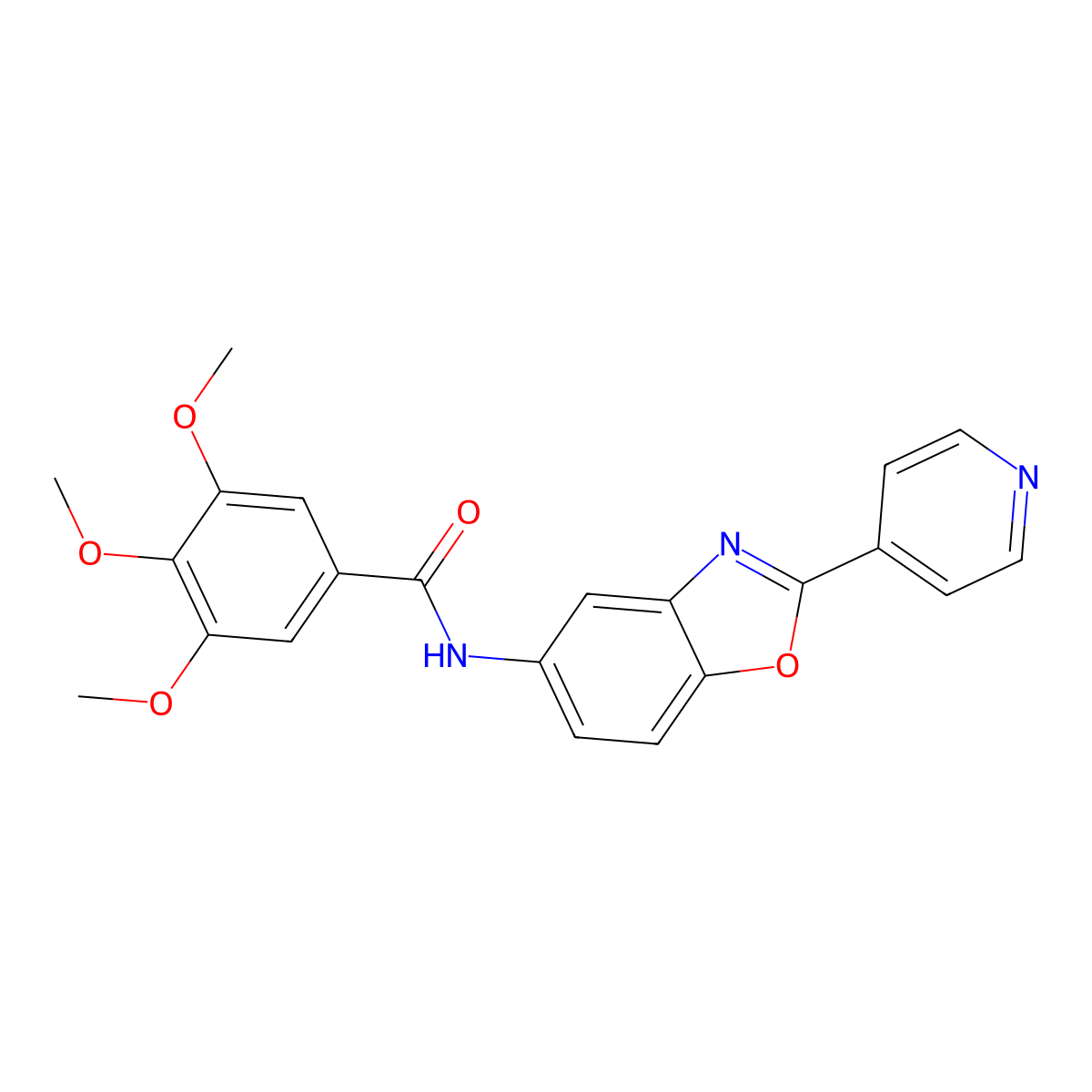 3,4,5-trimethoxy-N-[2-(pyridin-4-yl)-1,3-benzoxazol-5-yl]benzamide molecular structure, CAS 303141-68-6