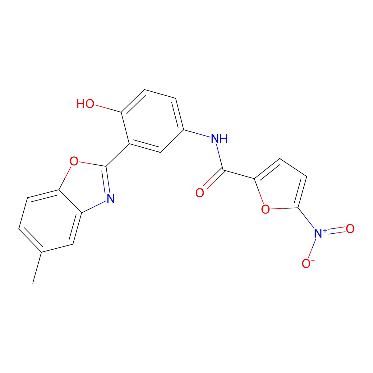 N-[4-hydroxy-3-(5-methyl-1,3-benzoxazol-2-yl)phenyl]-5-nitrofuran-2-carboxamide molecular structure, CAS 303141-96-0