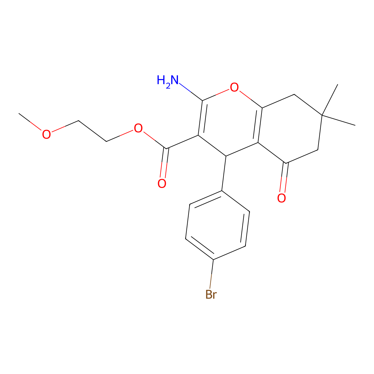 2-methoxyethyl 2-amino-4-(4-bromophenyl)-7,7-dimethyl-5-oxo-5,6,7,8-tetrahydro-4H-chromene-3-carboxylate molecular structure, CAS 303142-36-1