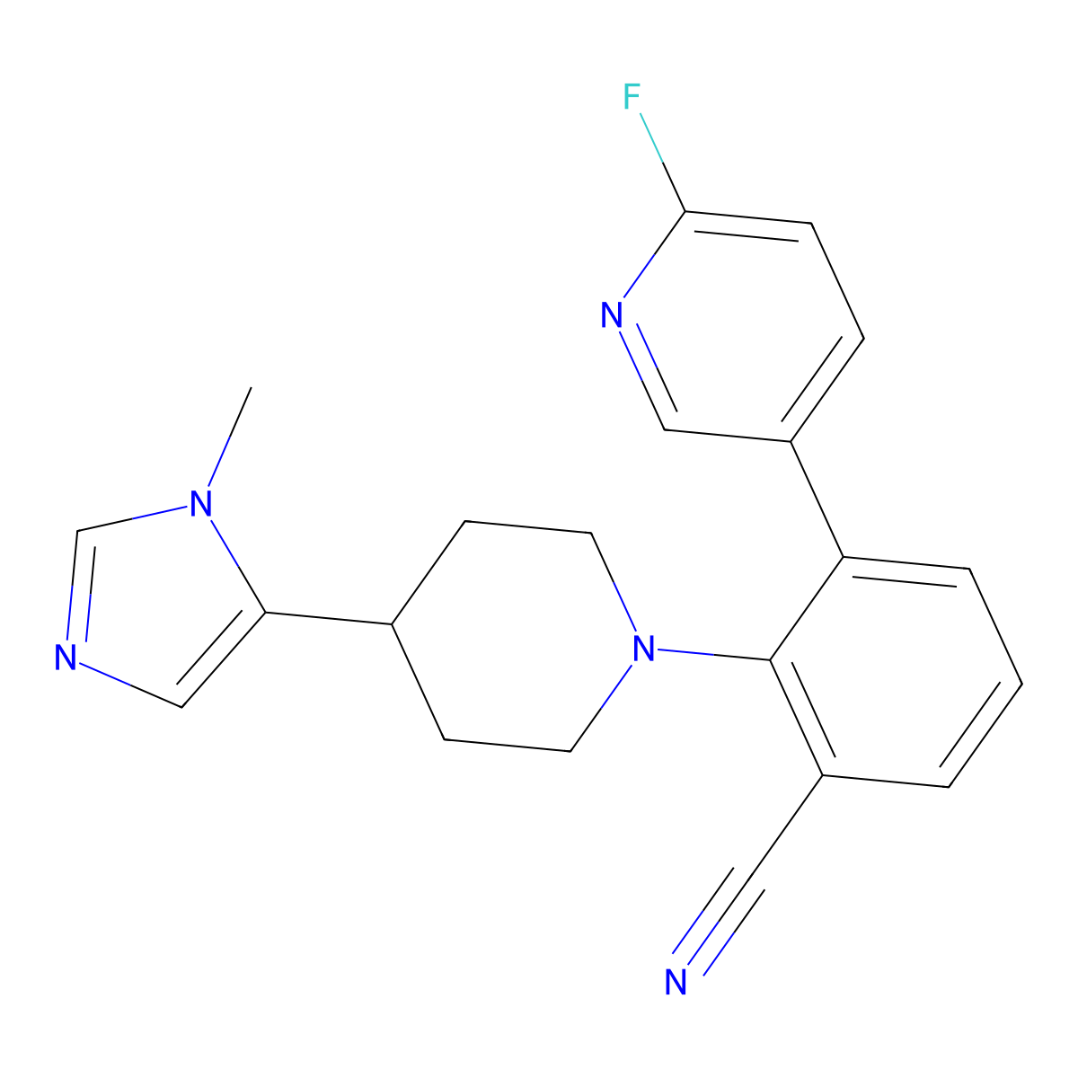 3-(6-Fluoro-3-pyridinyl)-2-[4-(3-methylimidazol-4-yl)piperidin-1-yl]benzonitrile molecular structure, CAS 3031429-88-3