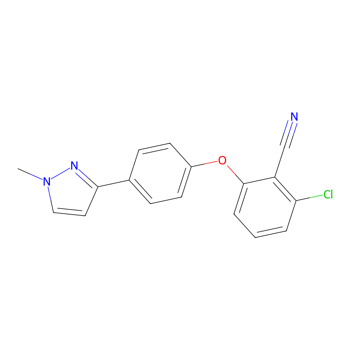 2-chloro-6-[4-(1-methyl-1H-pyrazol-3-yl)phenoxy]benzenecarbonitrile molecular structure, CAS 303144-48-1