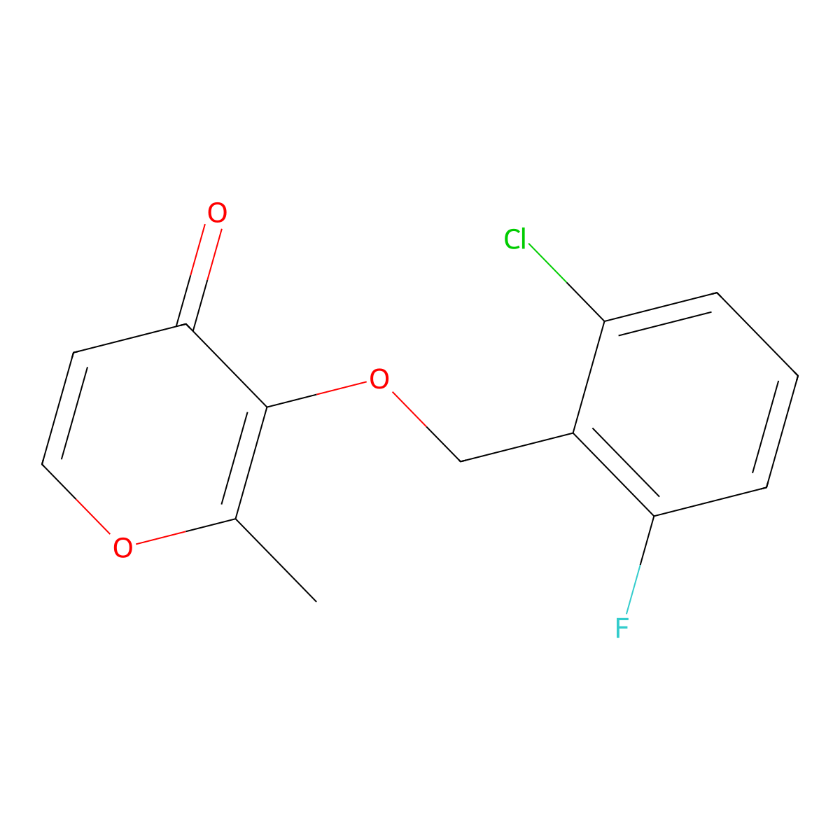 3-[(2-chloro-6-fluorobenzyl)oxy]-2-methyl-4H-pyran-4-one molecular structure, CAS 303144-52-7