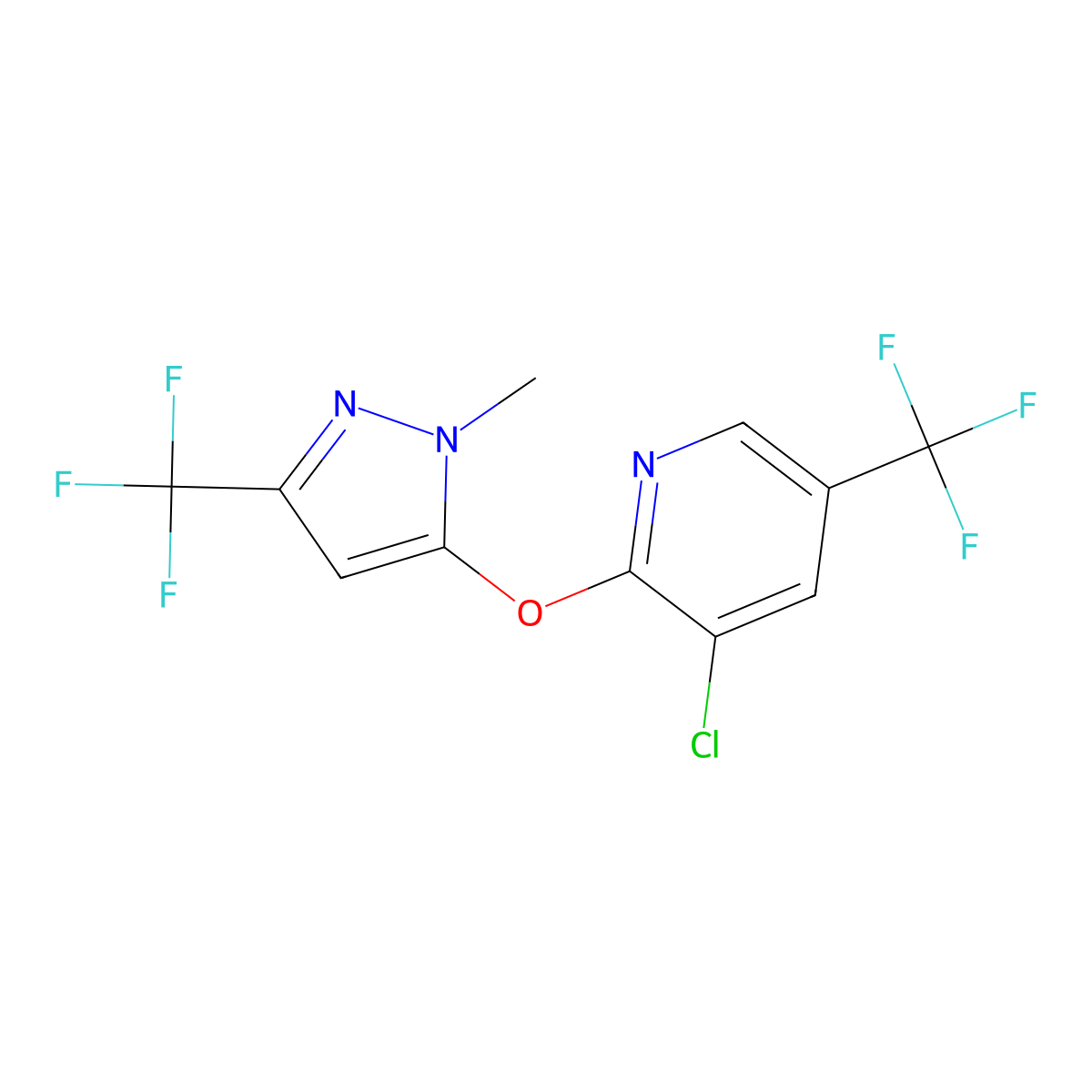 3-chloro-2-{[1-methyl-3-(trifluoromethyl)-1H-pyrazol-5-yl]oxy}-5-(trifluoromethyl)pyridine molecular structure, CAS 303144-60-7