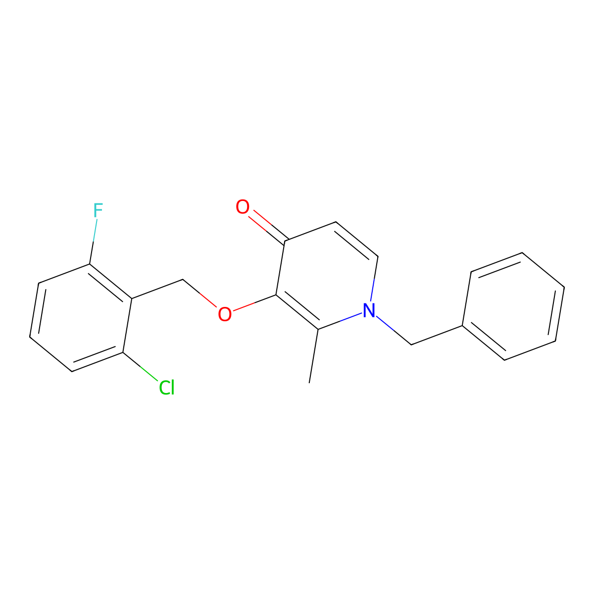 1-Benzyl-3-((2-chloro-6-fluorobenzyl)oxy)-2-methyl-4(1H)-pyridinone molecular structure, CAS 303144-74-3