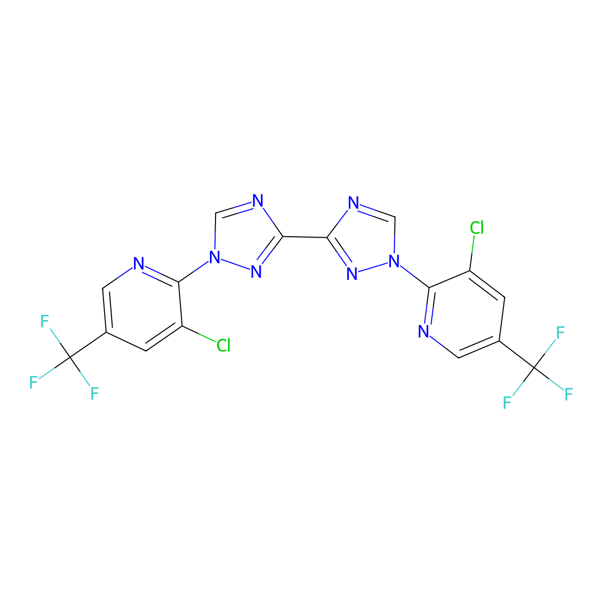 3-chloro-2-(3-{1-[3-chloro-5-(trifluoromethyl)pyridin-2-yl]-1H-1,2,4-triazol-3-yl}-1H-1,2,4-triazol-1-yl)-5-(trifluoromethyl)pyridine molecular structure, CAS 303144-75-4