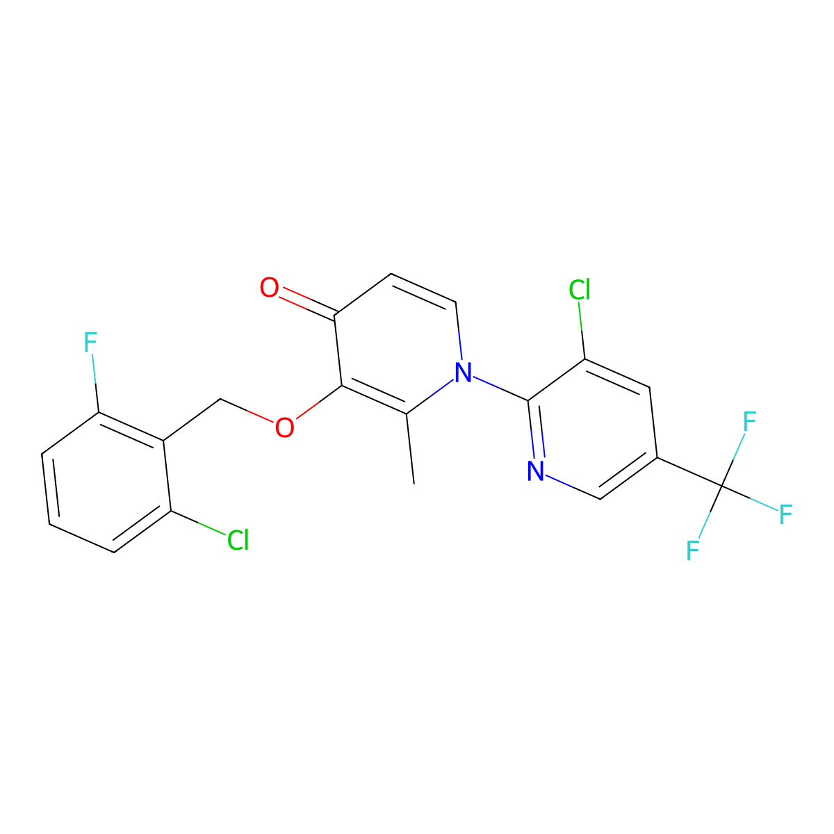 3-((2-Chloro-6-fluorobenzyl)oxy)-1-(3-chloro-5-(trifluoromethyl)-2-pyridinyl)-2-methyl-4(1H)-pyridinone molecular structure, CAS 303144-78-7