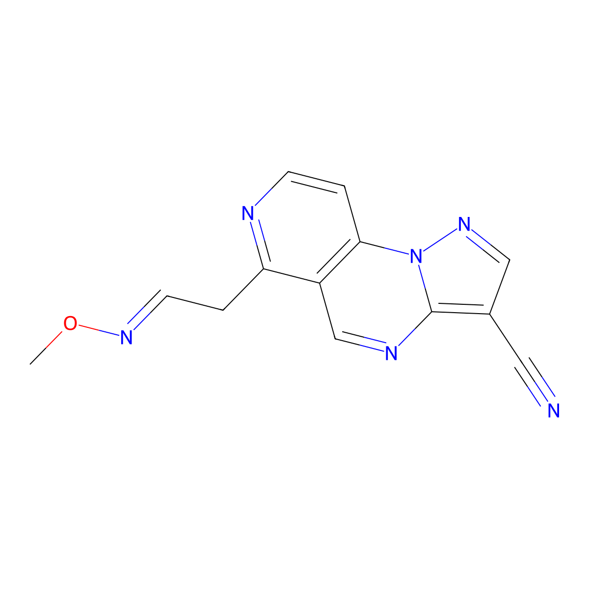 6-[2-(Methoxyimino)ethyl]pyrazolo[1,5-a]pyrido[3,4-e]pyrimidine-3-carbonitrile molecular structure, CAS 303144-80-1