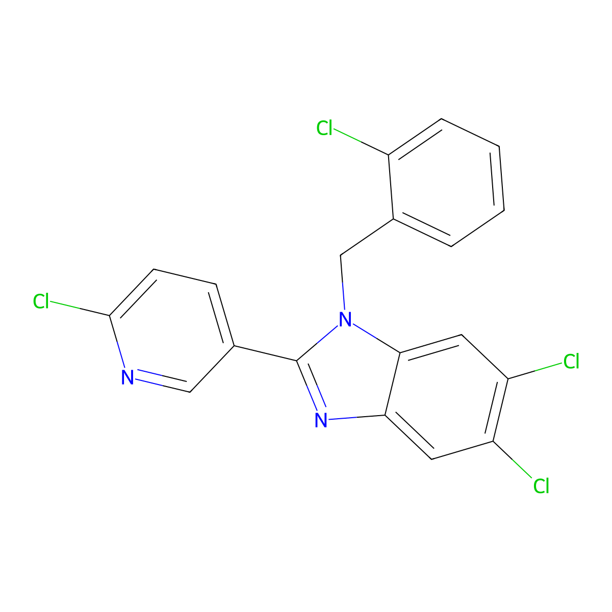 5,6-dichloro-1-(2-chlorobenzyl)-2-(6-chloro-3-pyridinyl)-1H-1,3-benzimidazole molecular structure, CAS 303144-81-2