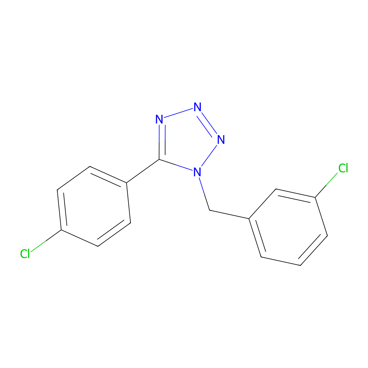 1-(3-Chlorobenzyl)-5-(4-chlorophenyl)-1H-1,2,3,4-tetrazole molecular structure, CAS 303144-83-4
