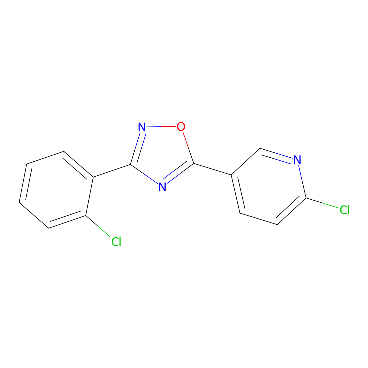 2-Chloro-5-[3-(2-chlorophenyl)-1,2,4-oxadiazol-5-yl]pyridine molecular structure, CAS 303144-86-7