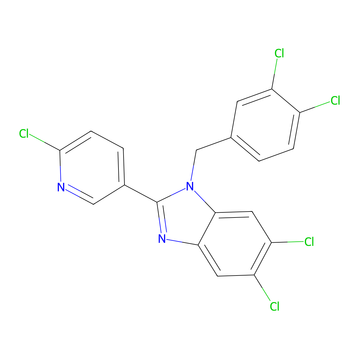 5,6-dichloro-2-(6-chloro-3-pyridinyl)-1-(3,4-dichlorobenzyl)-1H-1,3-benzimidazole molecular structure, CAS 303144-88-9