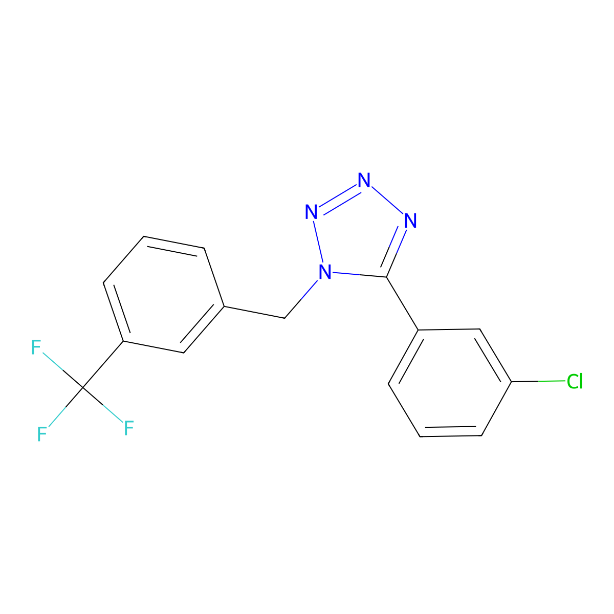 5-(3-Chlorophenyl)-1-(3-(trifluoromethyl)benzyl)-1H-1,2,3,4-tetrazole molecular structure, CAS 303144-93-6