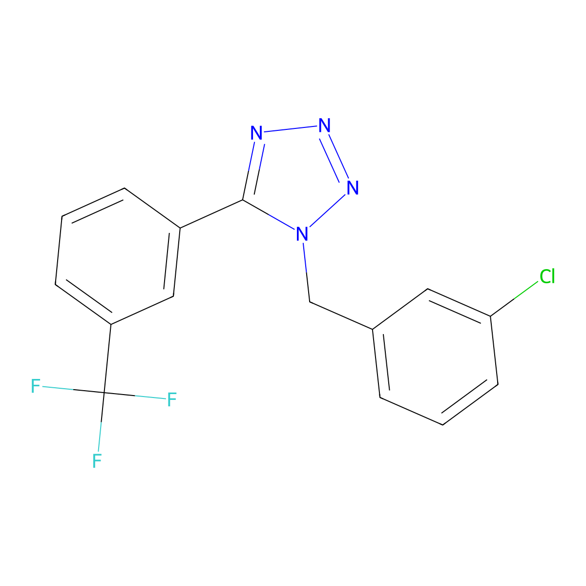 1-(3-Chlorobenzyl)-5-(3-(trifluoromethyl)phenyl)-1H-1,2,3,4-tetrazole molecular structure, CAS 303144-94-7