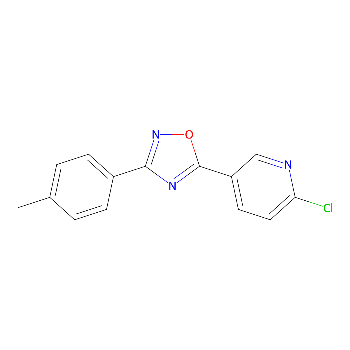 2-Chloro-5-(3-(4-methylphenyl)-1,2,4-oxadiazol-5-yl)pyridine molecular structure, CAS 303145-18-8