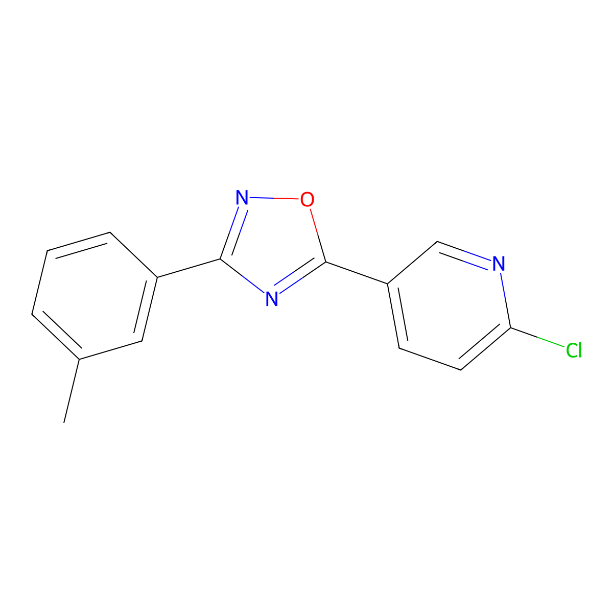 2-Chloro-5-(3-(3-methylphenyl)-1,2,4-oxadiazol-5-yl)pyridine molecular structure, CAS 303145-20-2