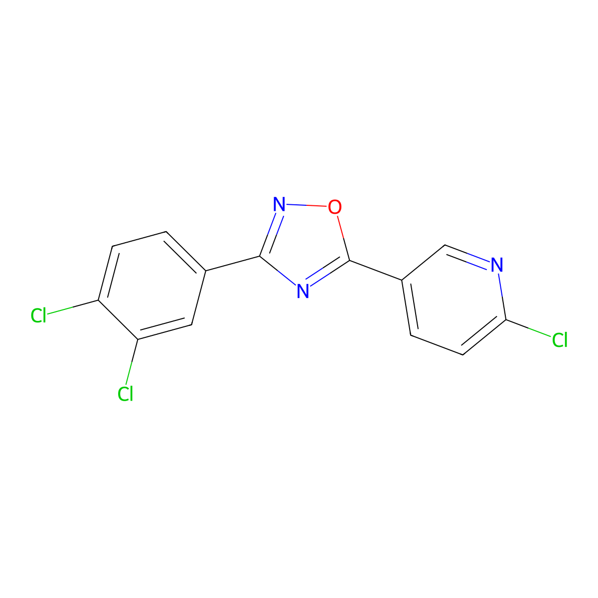 2-Chloro-5-[3-(3,4-dichlorophenyl)-1,2,4-oxadiazol-5-yl]pyridine molecular structure, CAS 303145-21-3