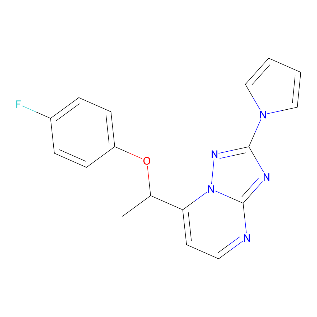 4-fluorophenyl 1-[2-(1H-pyrrol-1-yl)[1,2,4]triazolo[1,5-a]pyrimidin-7-yl]ethyl ether molecular structure, CAS 303146-22-7
