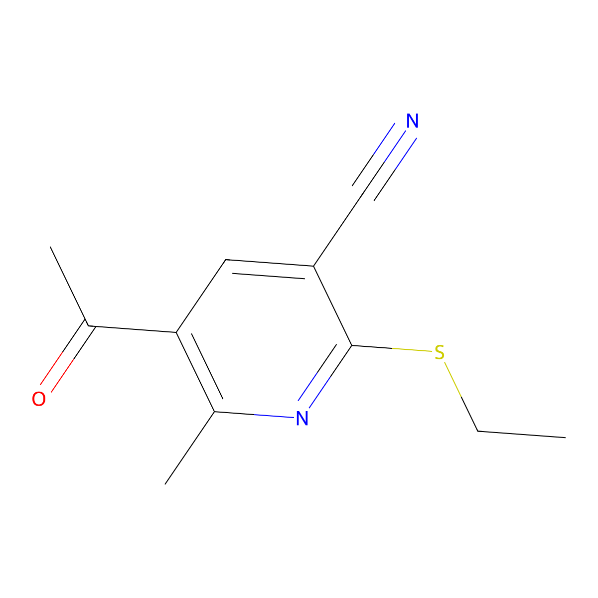 5-Acetyl-2-(ethylsulfanyl)-6-methylpyridine-3-carbonitrile molecular structure, CAS 303146-26-1