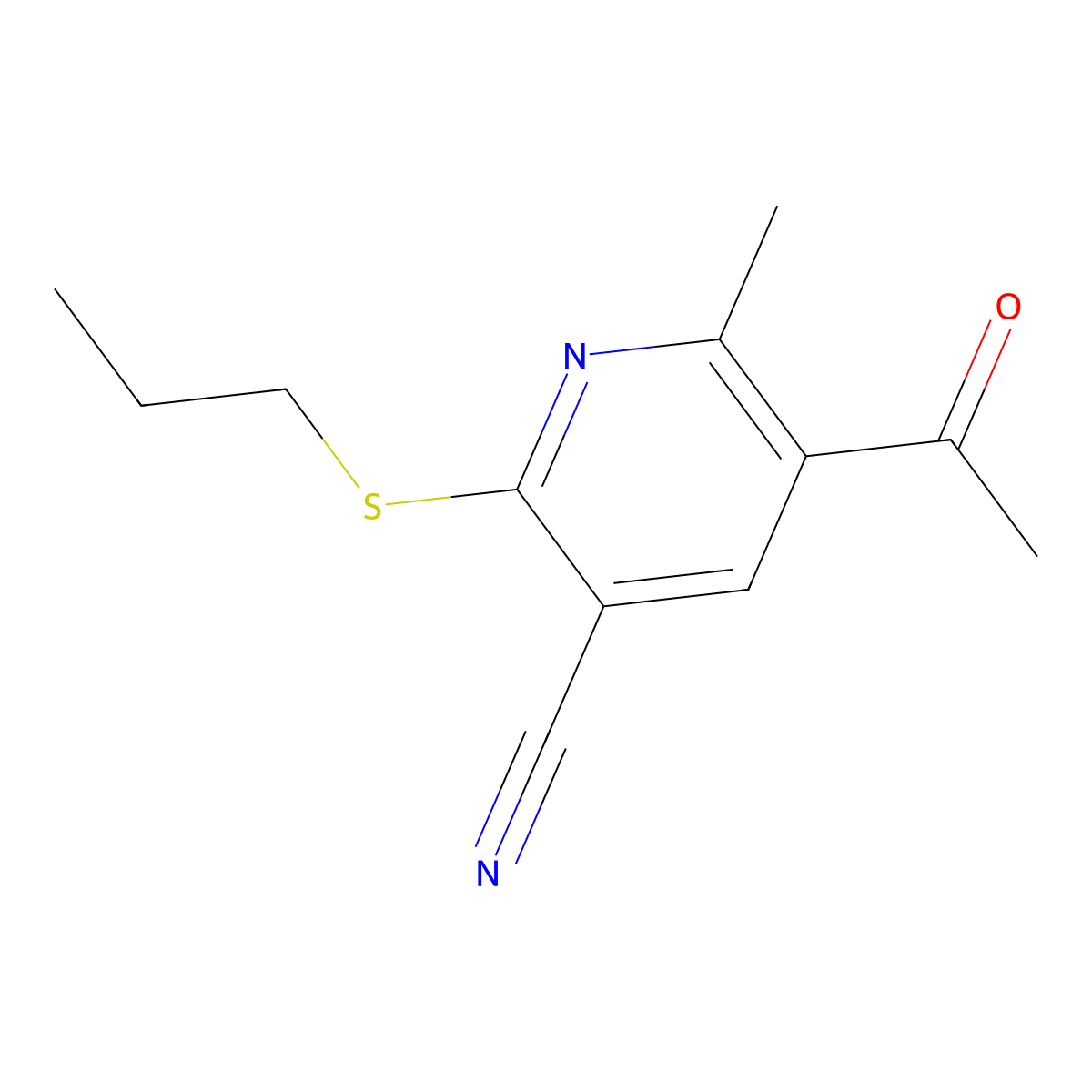 5-Acetyl-6-methyl-2-(propylsulfanyl)nicotinonitrile molecular structure, CAS 303146-27-2
