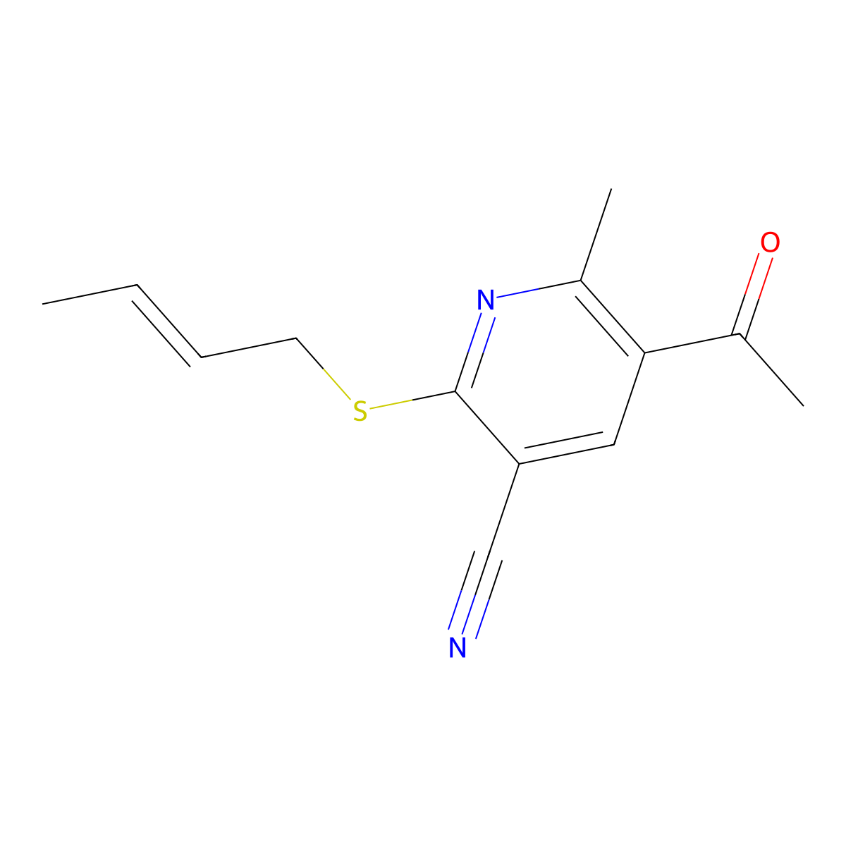5-Acetyl-2-(2-butenylsulfanyl)-6-methylnicotinonitrile molecular structure, CAS 303146-28-3