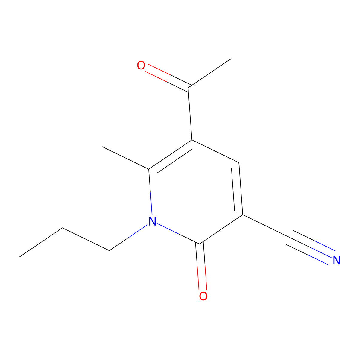 5-Acetyl-6-methyl-2-oxo-1-propyl-1,2-dihydro-3-pyridinecarbonitrile molecular structure, CAS 303146-34-1