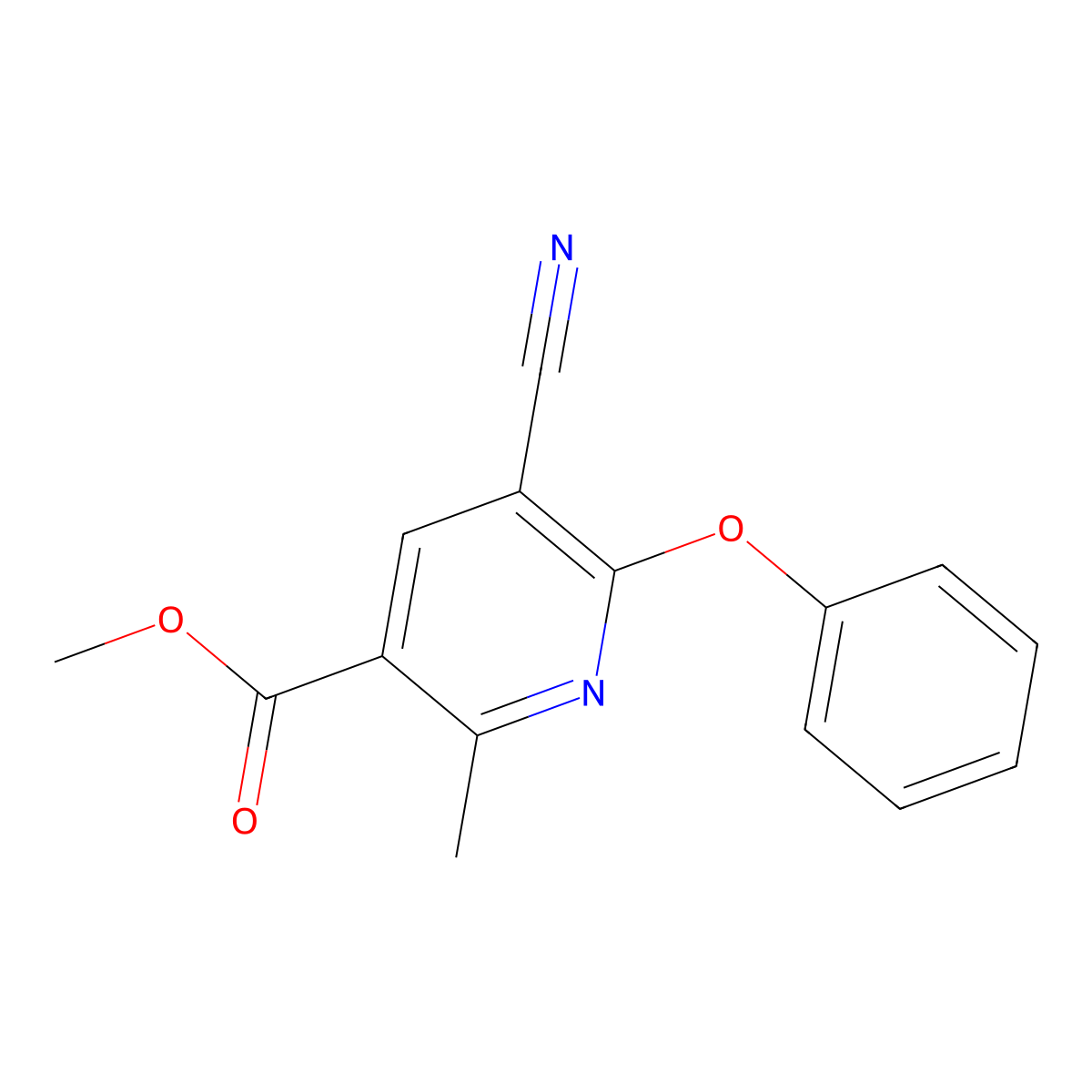 Methyl 5-cyano-2-methyl-6-phenoxypyridine-3-carboxylate molecular structure, CAS 303146-35-2