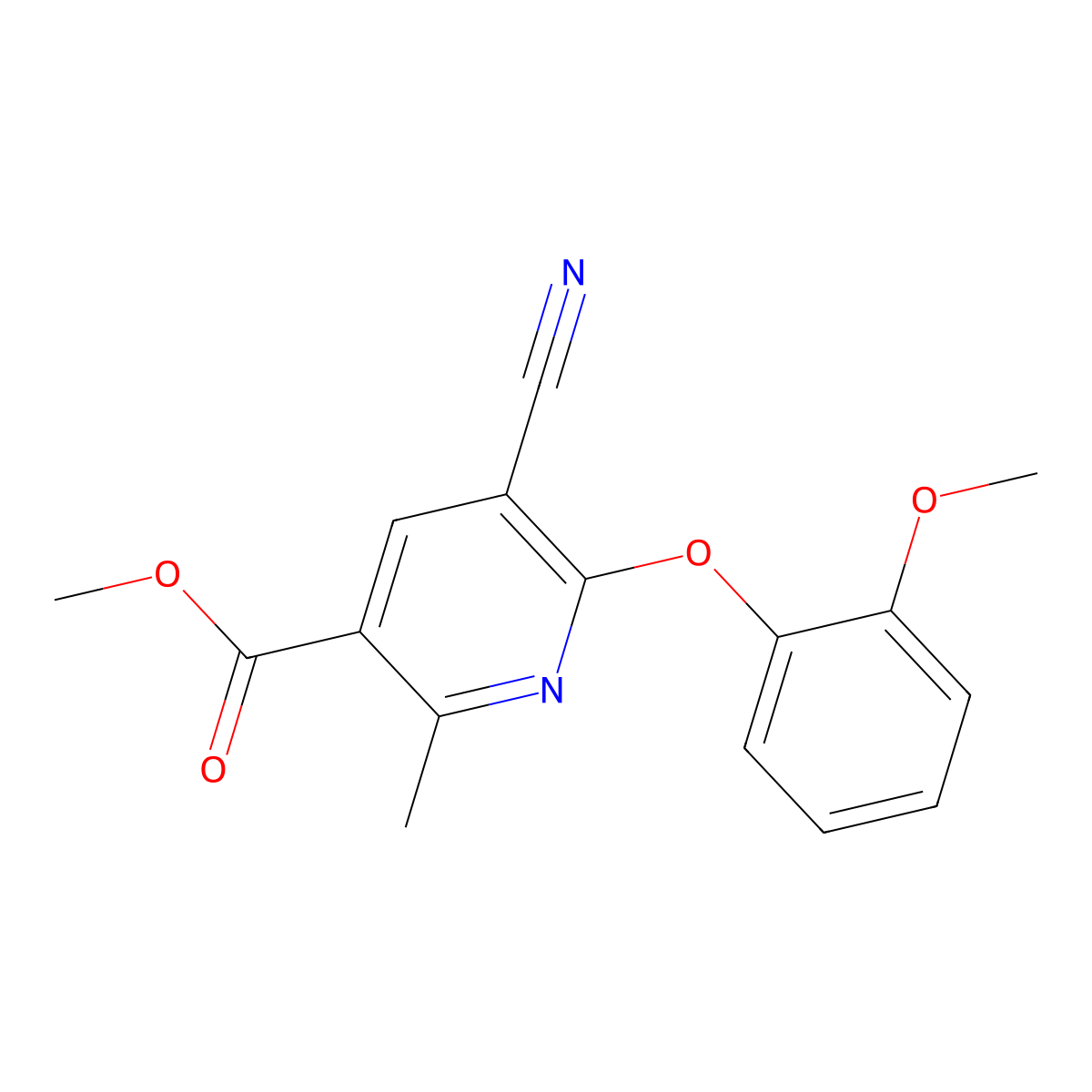 Methyl 5-cyano-6-(2-methoxyphenoxy)-2-methylnicotinate molecular structure, CAS 303146-40-9