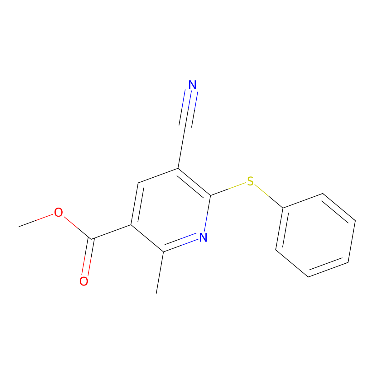 Methyl 5-cyano-2-methyl-6-(phenylsulfanyl)nicotinate molecular structure, CAS 303146-42-1