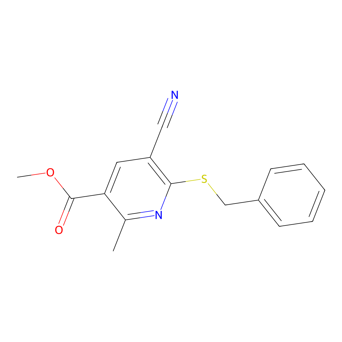 Methyl 6-(benzylsulfanyl)-5-cyano-2-methylnicotinate molecular structure, CAS 303146-45-4