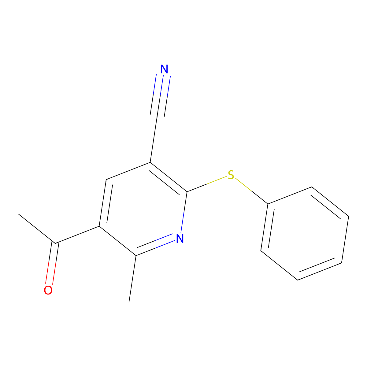 5-Acetyl-6-methyl-2-(phenylsulfanyl)nicotinonitrile molecular structure, CAS 303146-50-1