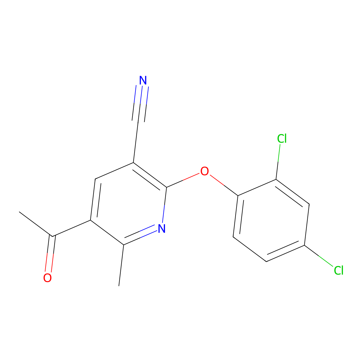 5-Acetyl-2-(2,4-dichlorophenoxy)-6-methylnicotinonitrile molecular structure, CAS 303146-63-6