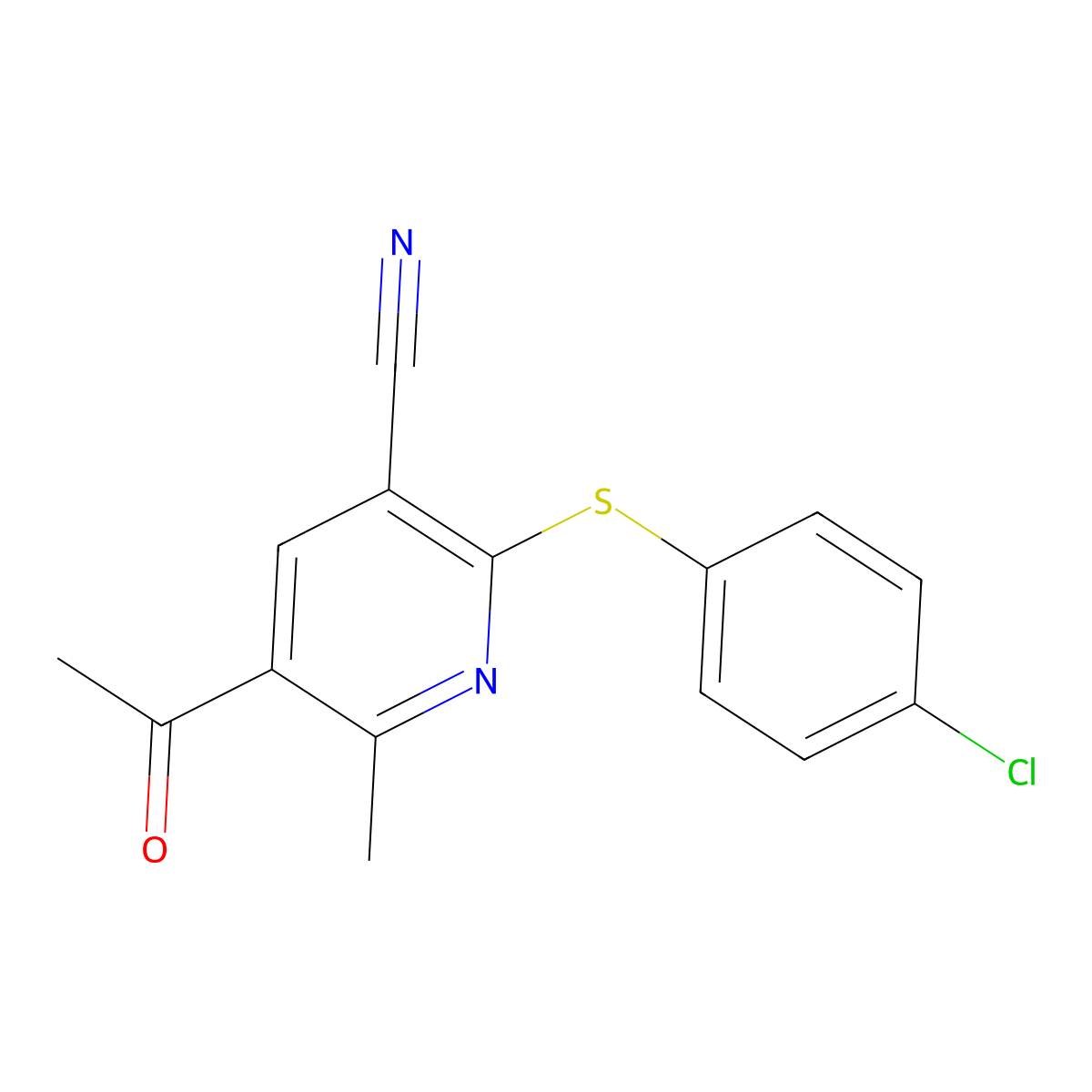 5-Acetyl-2-[(4-chlorophenyl)sulfanyl]-6-methylnicotinonitrile molecular structure, CAS 303146-64-7