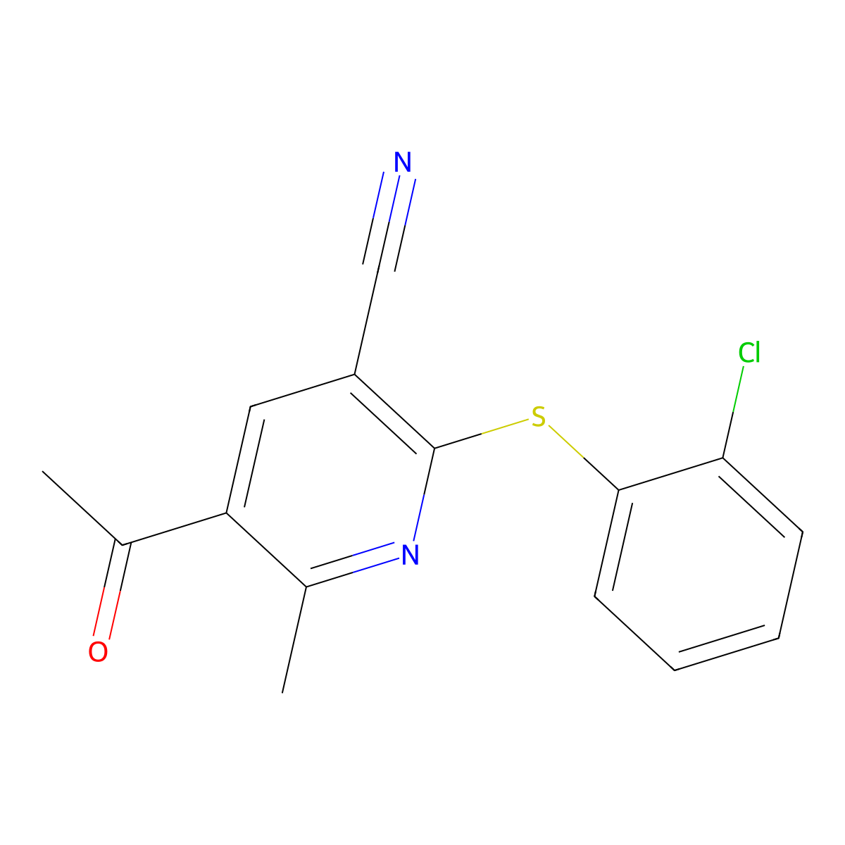5-Acetyl-2-[(2-chlorophenyl)sulfanyl]-6-methylnicotinonitrile molecular structure, CAS 303146-65-8