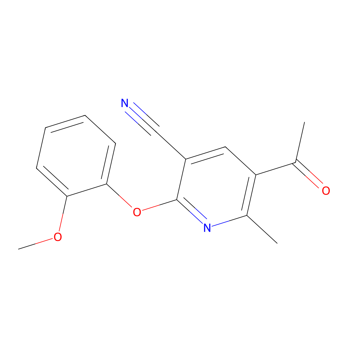 5-Acetyl-2-(2-methoxyphenoxy)-6-methylnicotinonitrile molecular structure, CAS 303146-69-2
