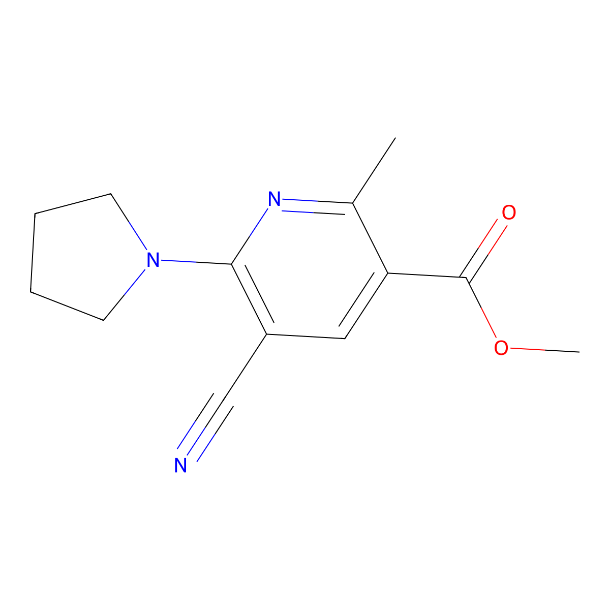 Methyl 5-cyano-2-methyl-6-(1-pyrrolidinyl)nicotinate molecular structure, CAS 303146-75-0