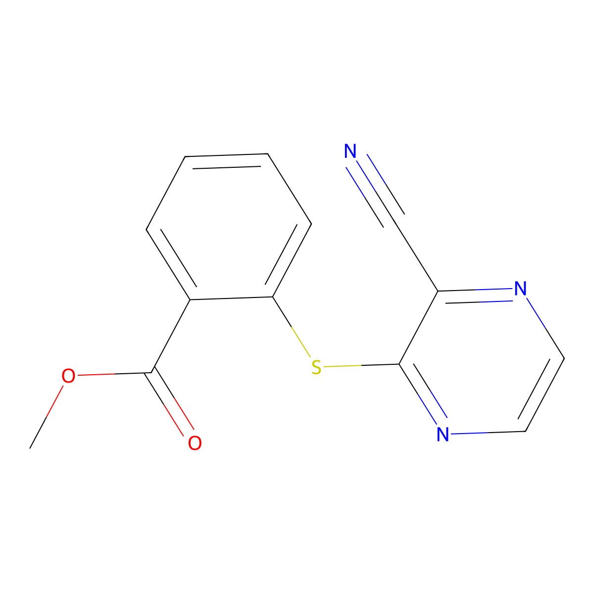 Methyl 2-[(3-cyano-2-pyrazinyl)sulfanyl]benzenecarboxylate molecular structure, CAS 303146-82-9