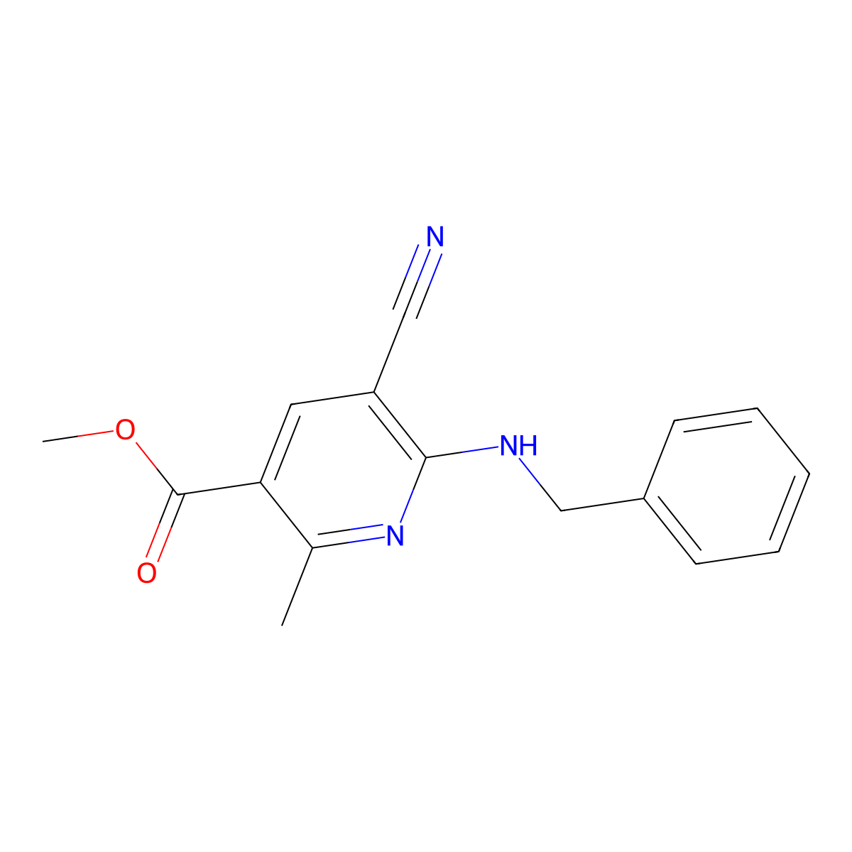 Methyl 6-(benzylamino)-5-cyano-2-methylpyridine-3-carboxylate molecular structure, CAS 303146-89-6