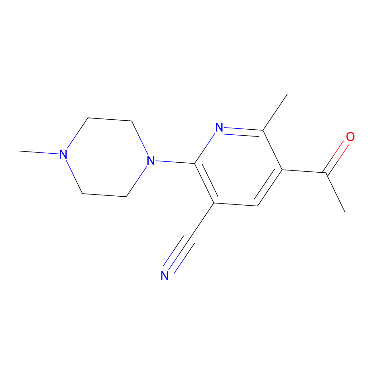 5-Acetyl-6-methyl-2-(4-methylpiperazino)nicotinonitrile molecular structure, CAS 303147-02-6