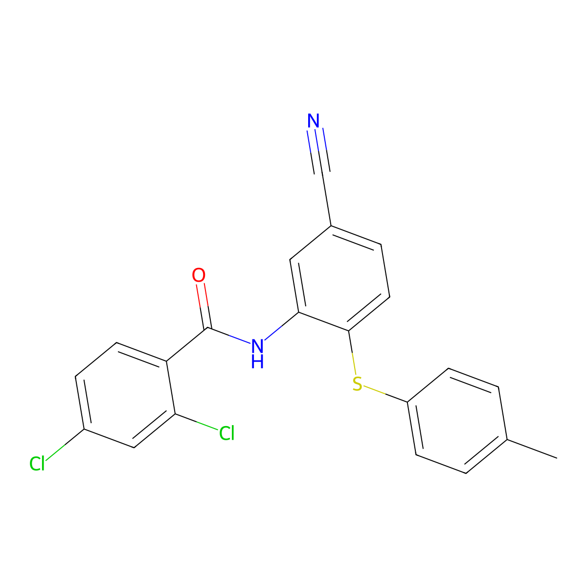 2,4-dichloro-N-{5-cyano-2-[(4-methylphenyl)sulfanyl]phenyl}benzenecarboxamide molecular structure, CAS 303147-04-8